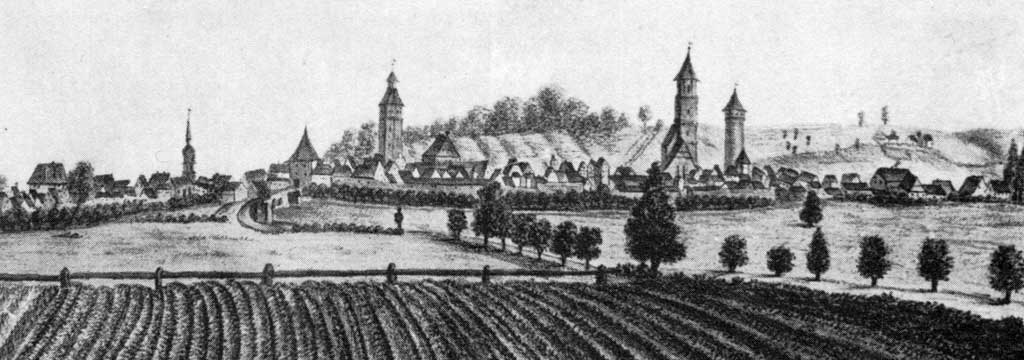 Gunzenhausen - Blick von Westen auf die Altmühlstadt - Zeichnung um 1820