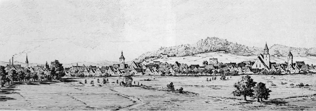 Gunzenhausen mit seinen Türmen - Federzeichnung Ende 19. Jahrhundert